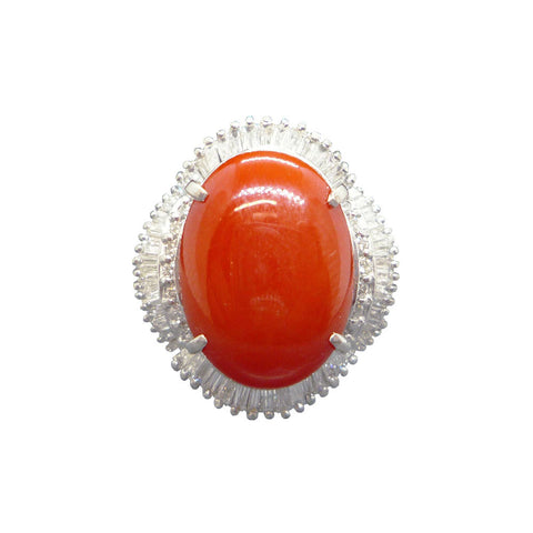 Pt900 サンゴ(珊瑚/14.5x11.0mm) リング 《3月誕生石》