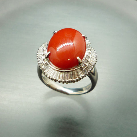 Pt900 サンゴ(珊瑚/14.5x11.0mm) リング 《3月誕生石》