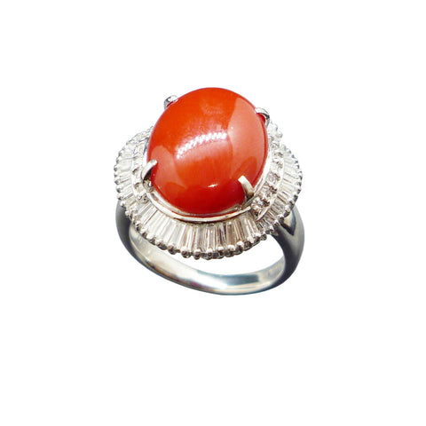Pt900 サンゴ(珊瑚/14.5x11.0mm) リング 《3月誕生石》