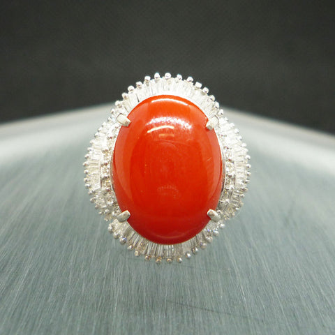 Pt900 サンゴ(珊瑚/14.5x11.0mm) リング 《3月誕生石》