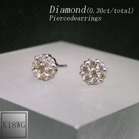 K18WG ダイアモンド(トータル0.3ct) ピアス 《4月誕生石》
