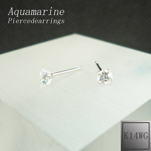 K14WG アクアマリン ピアス 《3月誕生石》