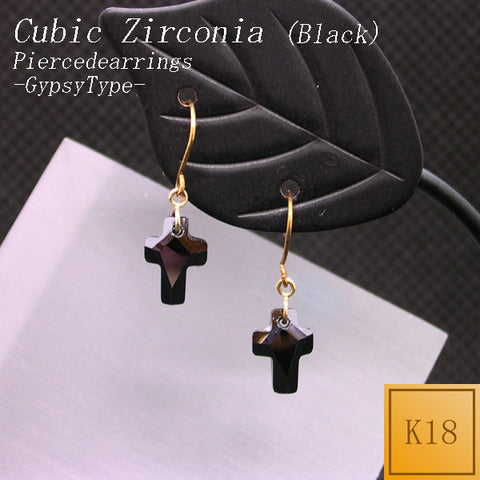 K18 ブラックキュービックジルコニア(CZ) クロス フックピアス