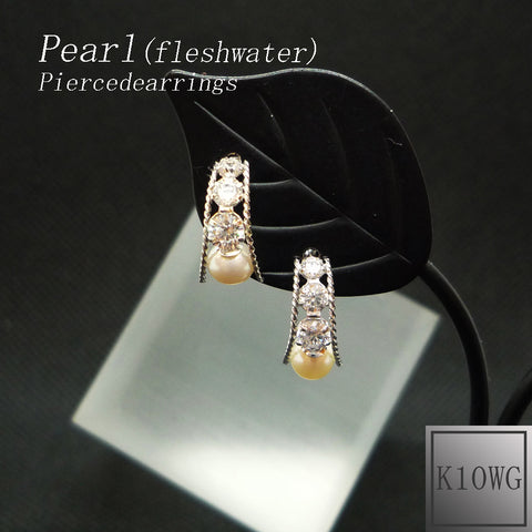 K10WG キュービックジルコニア(CZ)・淡水パール ピアス