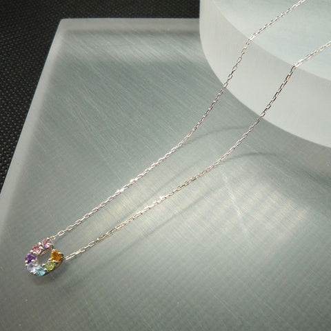 K10WG マルチカラー(アメジスト・ガーネット・ペリドット・シトリン) ホースシュー ネックレス