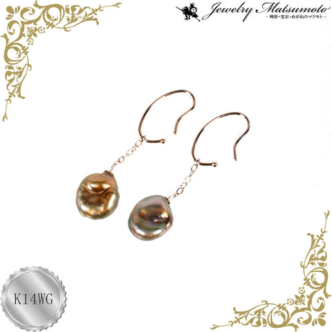 K14WG バロックパール フックピアス