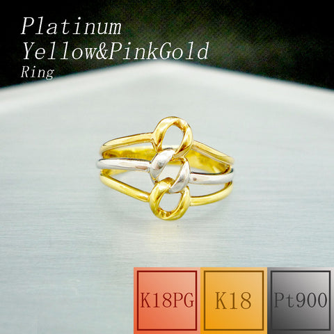Pt900/K18/K18PG スリーカラー リング