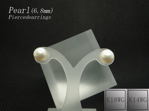 K18WG　パール(真珠/6.8mm)　ピアス　　《6月誕生石》